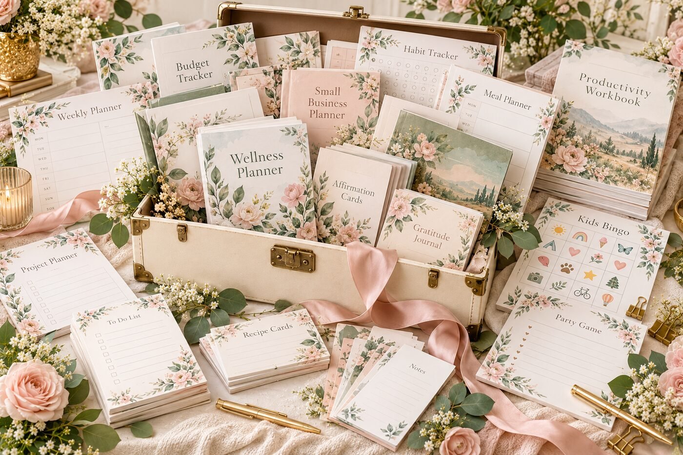 A keepsake box full of workbooks, eBooks and templates