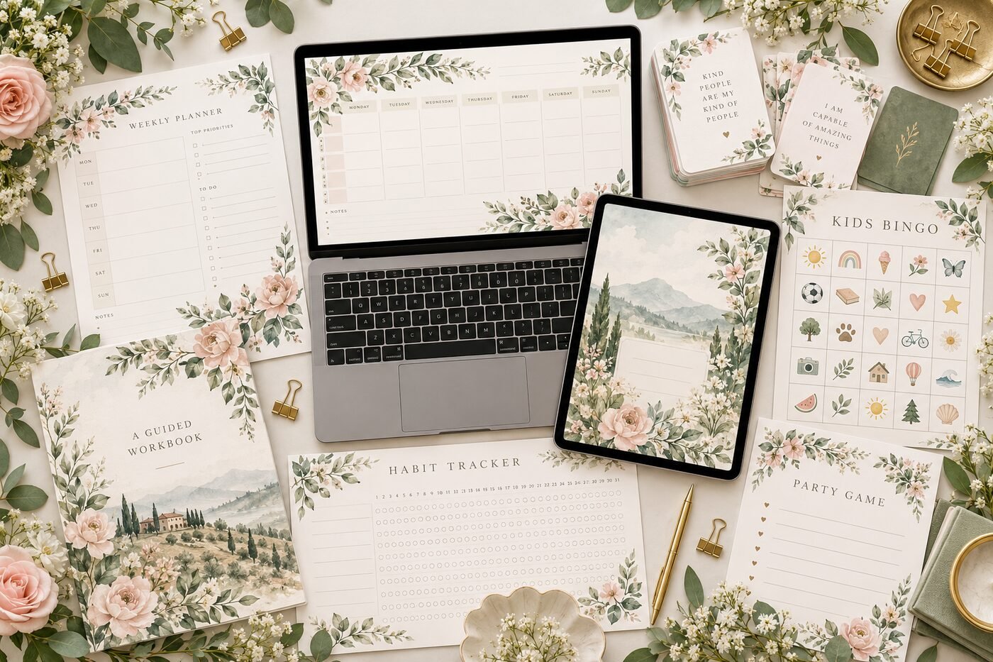 PrintableZilla printables: planners, affirmation cards, kids' bingo and workbooks